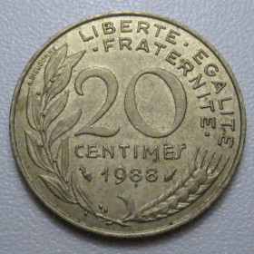 Франція Франция ^/--/^ Франція 20 сантимів 1988 року 42066 ^_^^^ Франция 20 сантимов 1988 года 42066 - фото фото фото