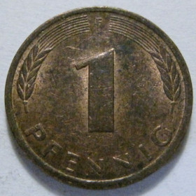 Сучасні c  року Современные c  года ^/--/^ Німеччина 1 пфеніг 1990 року F 41330 ^_^^^ Германия 1 пфенниг 1990 года F 41330 - фото фото фото