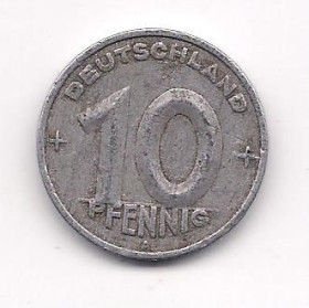 НДР, ФРН ГДР, ФРГ ^/--/^ Германия, 1949 г., 10 пфеннингов, первые монеты ГДР ^_^^^ Німеччина, 1949 р., 10 пфеннінгів, перші монети НДР - фото фото фото