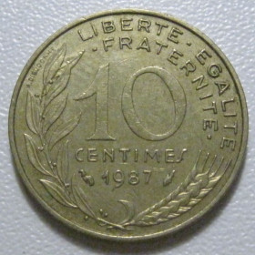 Франція Франция ^/--/^ Франція 10 сантимів 1987 року 43528 ^_^^^ Франция 10 сантимов 1987 года 43528 - фото фото фото