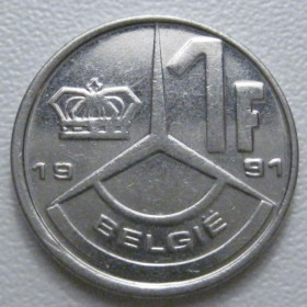 Бельгія Бельгия ^/--/^ Бельгія 1 франк 1991 року Belgie 42780 ^_^^^ Бельгия 1 франк 1991 года Belgie 42780 - фото фото фото