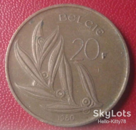 Бельгія Бельгия ^/--/^ Бельгия 1980 20 франков   (E) BELGIE КМ-160 ^_^^^ Бельгія 1980 20 франків (E) BELGIE КМ-160 - фото фото фото