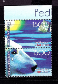 Фауна Фауна ^/--/^ NM  Индонезия 2007 г  MNH  - сцепка - глобальное потепление - белый медведь - ^_^^^ NM Індонезія 2007 р MNH - зчіпка - глобальне потепління - білий ведмідь - фото фото фото