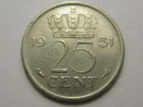 Нідерланди Нидерланды ^/--/^ Нидерланды 25 центов 1951 года 38624 ^_^^^ Нідерланди 25 центів 1951 року 38624 - фото фото фото