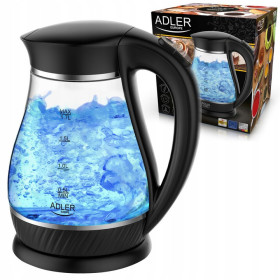 Електрочайники Электрочайники ^/--/^ Електрочайник Adler AD 1274 Black — 1.7 л, 2200 Вт, скляний корпус, LED-підсвічування, 360 ° поворот ^_^^^ Электрочайник Adler AD 1274 Black — 1.7 л, 2200 Вт, стеклянный корпус, LED-подсветка, 360° поворот - фото фото фото