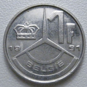 Бельгія Бельгия ^/--/^ Бельгія 1 франк 1991 року Belgie 42777 ^_^^^ Бельгия 1 франк 1991 года Belgie 42777 - фото фото фото
