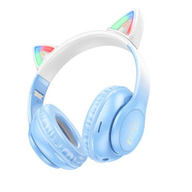 Навушники Наушники ^/--/^ Беспроводные наушники с ушками и подсветкой Bluetooth HOCO W /--/ 42 Cat Ear синие ^_^^^ Бездротові навушники з вушками і підсвічуванням Bluetooth HOCO W /--/ 42 Cat Ear сині - фото фото фото