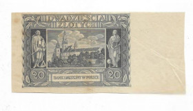 Польща Польша ^/--/^ Брак, недопечатка Польша 20 злотых 1940 оккупация Краков. Без надпечаток, номера, фоновой сетки ^_^^^ Шлюб, недодрук Польща 20 злотих 1940 окупація Краків. Без надпечаток, номери, фонової сітки - фото фото фото