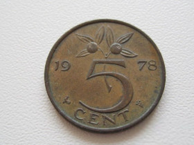 Нідерланди Нидерланды ^/--/^ Нидерланды 5 центов 1978 года 23221 ^_^^^ Нідерланди 5 центів 1978 року 23221 - фото фото фото
