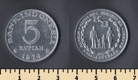 Індонезія Индонезия ^/--/^ Индонезия 5 рупий 1974 ^_^^^ Індонезія 5 рупій 1974 - фото фото фото