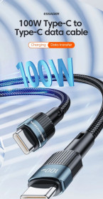 Кабелі Кабели ^/--/^ Кабель зарядный Essager USB Type-C на USB C, 100 Вт, 1 /--/ м ^_^^^ Essager USB Type-C на USB C, 100 Вт, 1 /--/ м - фото фото фото