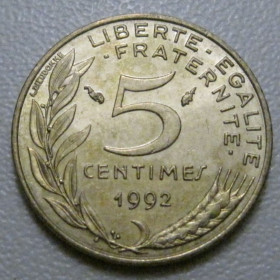 Франція Франция ^/--/^ Франція 5 сантимів 1992 року 41961 ^_^^^ Франция 5 сантимов 1992 года 41961 - фото фото фото