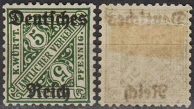 Веймарська республіка Веймарская республика ^/--/^ 1920 - Німеччина - Надруки на марках Вюртемберга 5 Mi.57 _3,0 € * ^_^^^ 1920 — Германия — Надруки на марках Вюртемберга 5 Mi.57 _3,0 €* - фото фото фото
