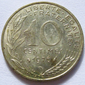 Франція Франция ^/--/^ Франція 10 сантимів 1976 року #6 /--/ П /--/ 1330 ^_^^^ Франция 10 сантимов 1976 года #6 /--/ П /--/ 1330 - фото фото фото