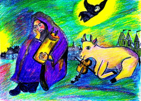 Картини, Гравюри, Живопис та Графіка Картины, Гравюры, Живопись и Графика ^/--/^ Картинка копия Марка Шагала 20*15 см. цветной карандаш бумага ^_^^^ Картинка копія Марка Шагала 20*15 см. кольоровий олівець папір - фото фото фото