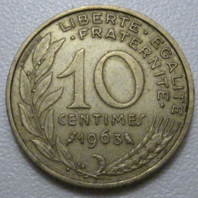 Франція Франция ^/--/^ Франція 10 сантимів 1963 року 41983 ^_^^^ Франция 10 сантимов 1963 года 41983 - фото фото фото