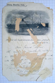 Іноземні Иностранные ^/--/^ Поштова картка Морської пошти Hamburg America Line - SS Patricia 1906 р. aG /--/ 02 ^_^^^ Почтовая карточка Морской почты Hamburg America Line - SS Patricia 1906 г. aG /--/ 02 - фото фото фото