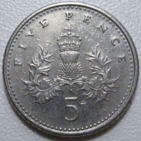 Єлизавета II (після ) Елизавета II (после ) ^/--/^ Велика Британія 5 пенсів 1990 року. Новий тип 40505 ^_^^^ Великобритания 5 пенсов 1990 года. Новый тип 40505 - фото фото фото