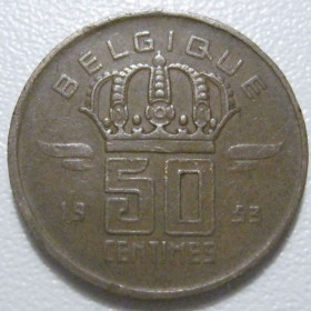 Бельгія Бельгия ^/--/^ Бельгія 50 сантимів 1953 року Belgique 42406 ^_^^^ Бельгия 50 сантимов 1953 года Belgique 42406 - фото фото фото