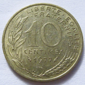 Франція Франция ^/--/^ Франція 10 сантимів 1977 року #6 /--/ П /--/ 1334 ^_^^^ Франция 10 сантимов 1977 года #6 /--/ П /--/ 1334 - фото фото фото