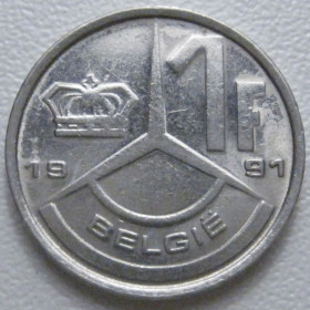 Бельгія Бельгия ^/--/^ Бельгія 1 франк 1991 року Belgie 42773 ^_^^^ Бельгия 1 франк 1991 года Belgie 42773 - фото фото фото