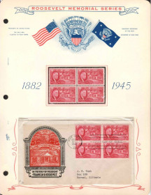 Північна Америка Северная Америка ^/--/^ США 1945  г - 4 квартблока MNH +  4 КПД  ХМК  с квартблоком - 4 скана - Рузвельт ^_^^^ США 1945 р - 4 квартблока MNH + 4 ККД ХМК з квартблоком - 4 скана - Рузвельт - фото фото фото