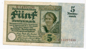 Німеччина Германия ^/--/^ 5 рентних марок 1926 р. Німеччина. ^_^^^ 5 рентных марок 1926 г. Германия. - фото фото фото