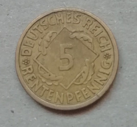 Інше Другое ^/--/^ Германия 5 рейхспфенниг  1924 A ^_^^^ Німеччина 5 рейхспфеніг 1924 A - фото фото фото