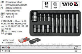 Викрутки Отвертки ^/--/^ Набор бит насадка отвертки TORX YATO перехідник 1/2&amp;quot; 30-75 мм 15 штук YT-0413 ^_^^^ Набор бит насадка отвертки TORX YATO переходник 1/2&amp;quot; 30-75 мм 15 штук YT-0413 - фото фото фото