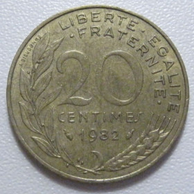 Франція Франция ^/--/^ Франція 20 сантимів 1982 року 43603 ^_^^^ Франция 20 сантимов 1982 года 43603 - фото фото фото