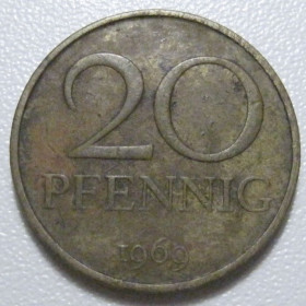 НДР, ФРН ГДР, ФРГ ^/--/^ Німеччина - НДР 20 пфенігів 1969 року 43394 ^_^^^ Германия - ГДР 20 пфеннигов 1969 года 43394 - фото фото фото