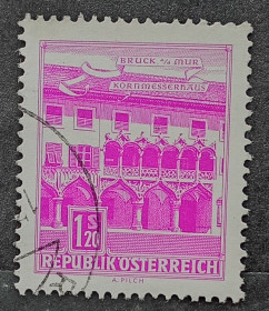 Архітектура Архитектура ^/--/^ Австрия 1962 г - Памятники архитектуры. Дом Корнмессеров, Брук-ад-Мур  (Штирия), гаш ^_^^^ Австрія 1962 р. - Пам'ятки архітектури. Будинок Корнмессеров, Брук-ад-Мур (Штирія), гаш - фото фото фото