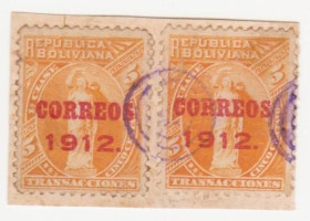 Південна Америка Южная Америка ^/--/^ Боливия  1912 г. №  101 гашеная пара ^_^^^ Болівія 1912 р. No 101 гашена пара - фото фото фото