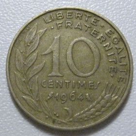 Франція Франция ^/--/^ Франція 10 сантимів 1964 року 43481 ^_^^^ Франция 10 сантимов 1964 года 43481 - фото фото фото