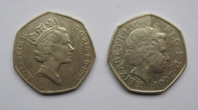 Єлизавета II (після ) Елизавета II (после ) ^/--/^ 50 пенсів = 1997 і 2001 р. =  ВЕЛИКОБРИТАНІЯ + ^_^^^ 50 пенсов = 1997 и 2001 г. = ВЕЛИКОБРИТАНИЯ + - фото фото фото