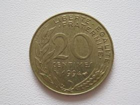 Франція Франция ^/--/^ Франция 20 сантимов 1994 года. Пчела #9783 ^_^^^ Франція 20 сантимів 1994 року. Бджола #9783 - фото фото фото