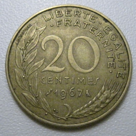 Франція Франция ^/--/^ Франція 20 сантимів 1967 року 42042 ^_^^^ Франция 20 сантимов 1967 года 42042 - фото фото фото