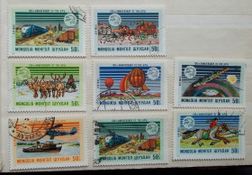 Транспорт Транспорт ^/--/^ Монголия 1974 г - Авиапочта. 100-летие В.П.С.,8 шт ^_^^^ Монголія 1974 - Авіапошта. 100-річчя В.П.С.,8 шт - фото фото фото