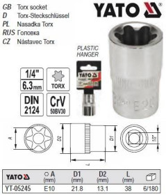 Викрутки Отвертки ^/--/^ Головка торцевая TORX E /--/ 10 1/2 YATO YT-05245 ^_^^^ Головка торцева TORX E /--/ 10 1/2&amp;quot; Польща YATO YT-05245 - фото фото фото