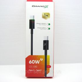 Акумулятори Аккумуляторы ^/--/^ Кабель 60 /--/ W Type-C-Type-C Grand-X CC-03 /--/ B черный ^_^^^ Кабель 60 /--/ W Type-C-Type-C Grand-X CC-03 /--/ B чорний - фото фото фото