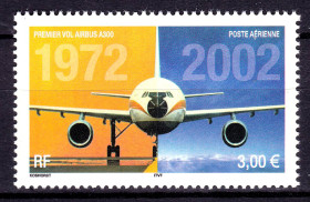 Транспорт Транспорт ^/--/^ Авиация .  Франция  2002 г MNH - АВИАПОЧТА - 30-летие первого полета пассажирского самолета Airbus A /--/ 300 ^_^^^ Франція 2002 MNH - АВІАПОЧТА - 30-річчя першого польоту пасажирського літака Airbus A /--/ 300 - фото фото фото