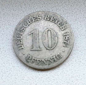 Німецька імперія (-) Германская империя (-) ^/--/^ Німеччина 10 пфенігів 1874 рік ^_^^^ Германия 10 пфеннигов 1874 год - фото фото фото