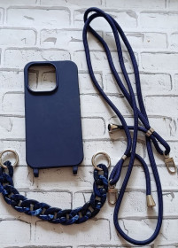 Чохли, бампера Чехлы, бампера ^/--/^ Чохол для iPhone 14 Pro з ремінцем-шнуром та акриловим ланцюжком 2 /--/ в /--/ 1 — Темно-синій матовий ^_^^^ Чехол для iPhone 14 Pro с реминцем-шнуром и акриловой цепочкой 2 /--/ в /--/ 1 — Темно-синий матовый - фото фото фото