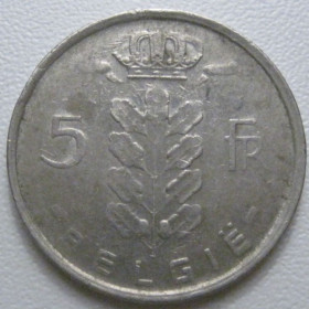 Бельгія Бельгия ^/--/^ Бельгія 5 франків 1977 року Belgie 42868 ^_^^^ Бельгия 5 франков 1977 года Belgie 42868 - фото фото фото