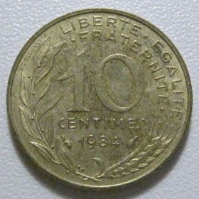 Франція Франция ^/--/^ Франція 10 сантимів 1984 року 1381 ^_^^^ Франция 10 сантимов 1984 года 1381 - фото фото фото