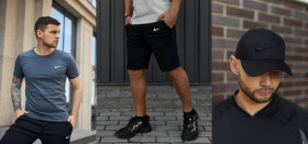 Шорти Шорты ^/--/^ Комплект Nike футболка темно-серая + шорты + кепка Nike черная (черное лого) ^_^^^ Комплект Nike футболка темно-сіра + шорти + кепка Nike чорна (чорне лого) - фото фото фото