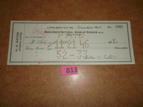 Чеки Чеки ^/--/^ Чек 1946 р Merchants Banc of Bangor , Великобританія № 813 ^_^^^ Чек 1946 г. Merchants Banc of Bangor, Великобритания No 813 - фото фото фото