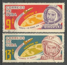 Освоєння космосу Освоение космоса ^/--/^ Куба 1964 космос Восток-5 Быковский Восток-6 Терешкова Mi 910-911 ^_^^^ Куба 1964 космос Схід-5 Биковський Схід-6 Терешкова Mi 910-911 - фото фото фото