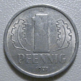 НДР, ФРН ГДР, ФРГ ^/--/^ Німеччина - НДР 1 пфеніг 1977 року 43322 ^_^^^ Германия - ГДР 1 пфениг 1977 года 43322 - фото фото фото