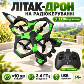 Радіокеровані іграшки Радиоуправляемые игрушки ^/--/^ Радіокеровний літак-дрон з підсвічуванням, до 10 хв, USB, Зелений / Дитячий літак винищувач на радіокеруванні ^_^^^ Радиокерный самолет-дрон с подсветкой, до 10 мин, USB, Зеленый / Детский самолет истребитель на радиоуправлении - фото фото фото